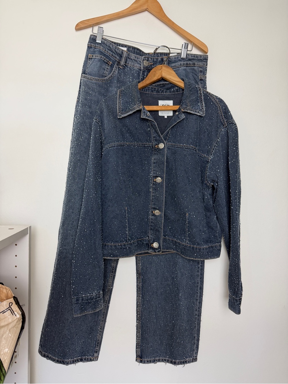 Zara Raindrop Rhinestone Denim Jacket & Jeans Set - Picture 1 of 6